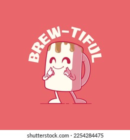 Coffee Mug character, feeling beautiful vector illustration. Drinks, inspiration, motivation design concept.