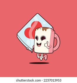 Coffee Mug Character with love message vector illustration. Morning, motivation, inspiration design concept.