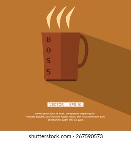 Coffee Mug chief. Flat design with long shadow. Vector eps 10