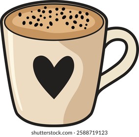 Coffee Mug with Chocolate and Heart Shape Vector Icon. Hot Drink Love Illustration