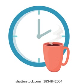 coffee mug and clock design of drink caffeine breakfast and beverage theme Vector illustration