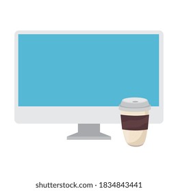 coffee mug and computer design of drink caffeine breakfast and beverage theme Vector illustration