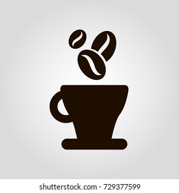 Coffee mug or cup with beans isolated flat vector icon