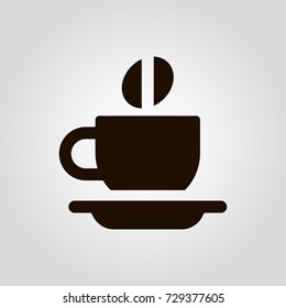 Coffee mug or cup with beans isolated flat vector icon