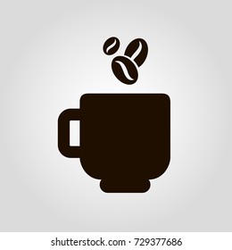 Coffee mug or cup with beans isolated flat vector icon