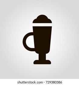 Coffee mug or cup with beans isolated flat vector icon