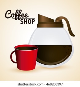 Coffee mug cup kettle pot shop beverage icon. drink and break time design, vector illustration