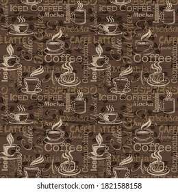 Tubo y taza de café con fondo grabado vintage abstracto vintage patrón sin fisuras