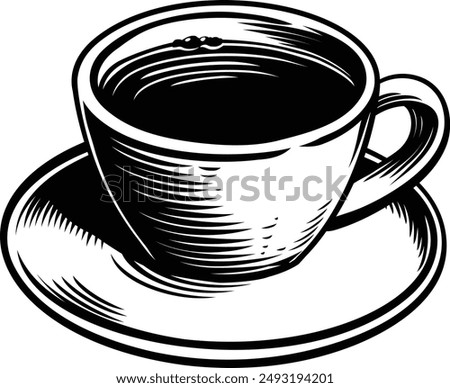 A coffee mug or cup in a retro etching engraving woodcut style