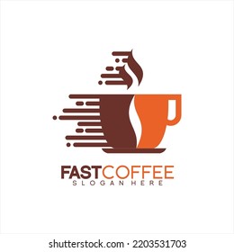 Vector del logo de diseño de tazas de café con concepto de café rápido.
