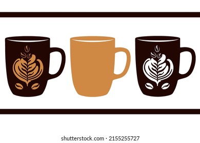 Coffee mug and mug design with pattern. Stencil for cutting and creativity
