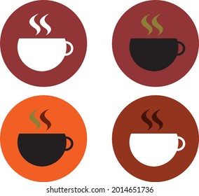 A coffee mug in different colors with a distinctive logo