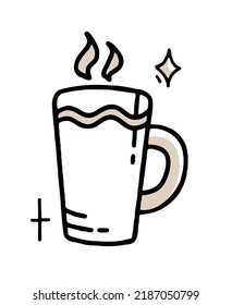 Coffee mug doodle Clipart in black and beige Vector illustration in hand-drawn style