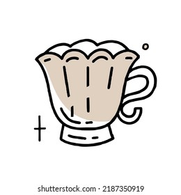 Coffee mug doodle Clipart in black and beige Vector illustration in hand-drawn style