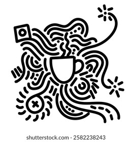 Coffee mug doodle. Simple illustration. Hand drawn doodle for sticker, postcard, wallpaper, mural, fabric, prints, wall decor, clothing, etc