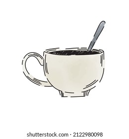 Coffee mug in doodle style. Cup in vector on an isolated white background.
