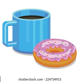 Coffee mug and doughnut vector