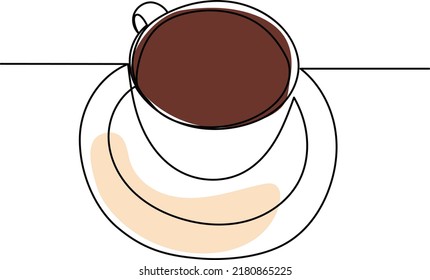 coffee mug drawing by one continuous line, vector