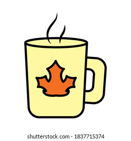 coffee mug with dry leaf icon over white background, line and fill style, vector illustration