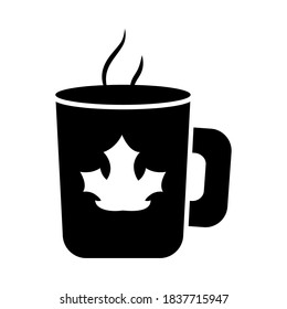 coffee mug with dry leaf icon over white background, silhouette style, vector illustration