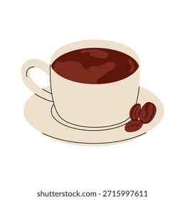 Taza de café. Espresso o americano. Bebida vigorizante de la mañana en taza blanca ilustración plana. Bebida de café caliente.