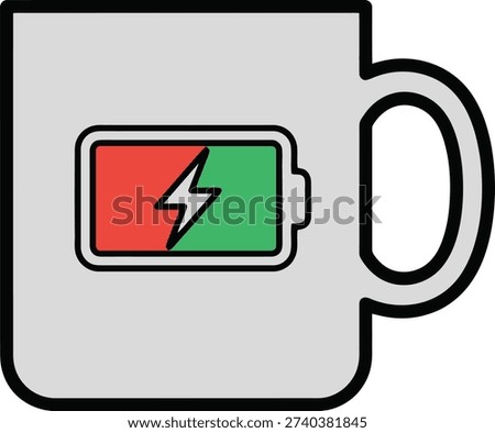 Coffee mug featuring a battery icon with half charge, representing moderate energy levels, a mid-day boost, or work-life balance.