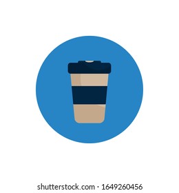 Coffee mug flat block style icon design of time drink breakfast beverage shop morning store aroma and caffeine theme Vector illustration