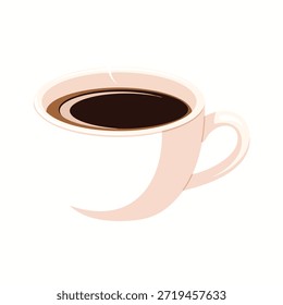 Una taza de café en un estilo de diseño plano, lleno de líquido marrón oscuro