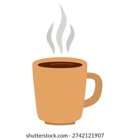 Coffee mug in flat style for cozy morning theme. Perfect for cafe branding and beverage design.