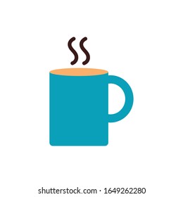 Coffee mug flat style icon design of time drink breakfast beverage morning store aroma and caffeine theme Vector illustration