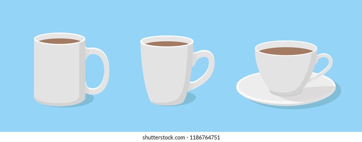 Coffee mug in flat style. A set of three cups - stock vector.