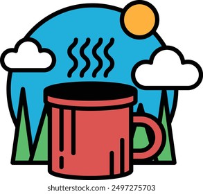 A Coffee mug in the forest in line icon style