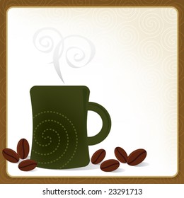 Coffee Mug Frame; Swirly and stylized with coffee beans. Easy-edit layered file.