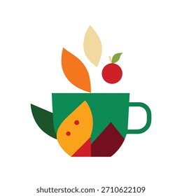a coffee mug with fruit inspired geometric shapes