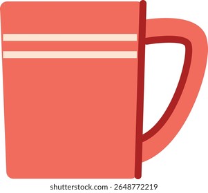 A coffee mug with a handle and two horizontal stripes in flat style. The cup features a bold design with clean lines and a modern look. Cartoon vector illustration.