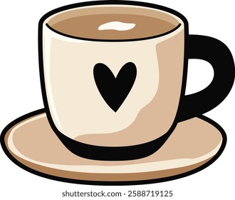 Coffee Mug with Heart Drawing Vector Icon Cute Love Mug Illustration