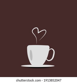 Coffee mug with heart smoke brown background