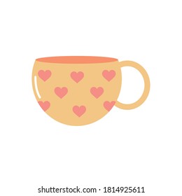 coffee mug with hearts design over white background, flat style, vector illustration