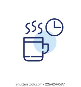 Coffee mug with hot steam coming up. Coffee break rest time. Pixel perfect, editable stroke line icon