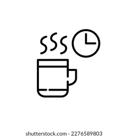 Kaffeekrug mit heißem Dampf, der hochkommt. Kaffeepause Ruhezeit. Pixel perfektes, bearbeitbares Strichsymbol