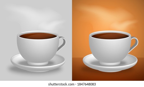 coffee mug with hot coffee and steam. Morning drink for good mood. Vector in realistic style