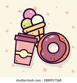 coffee mug ice cream and donut design of food eat restaurant and menu theme Vector illustration