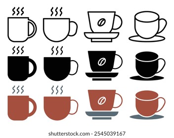 Coffee mug icon in black and colored versions.