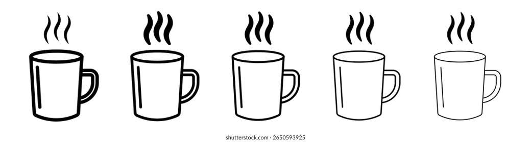 Coffee mug icon graphic set. trendy stroke line style