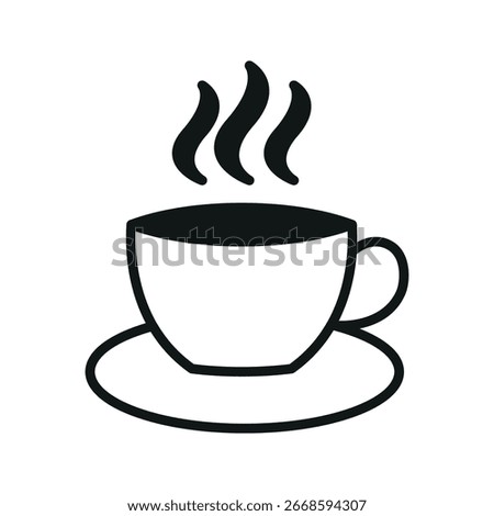 Coffee mug icon in solid glyph with steam for warm drink, cafe, and coffee break design.