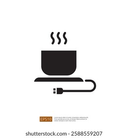 Coffee Mug Icon with Steam Symbolizing a Hot Beverage with Electric Heating Element in a Minimalist Design Format