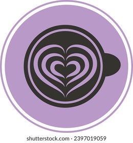 Coffee Mug Icon, View from Top, Heart Shape Concept. Cafe Icon Set. Stylized Menu Design Element. 