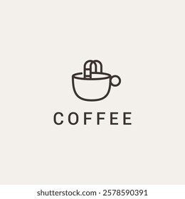 Coffee mug with ladder line art outline logo vector icon sign symbol illustration. Creative coffee shop logo design concept