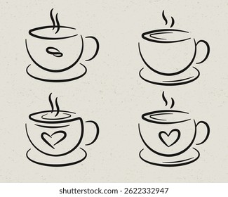Coffee Mug Line Art with Heart Logo Collection.Vector illustration