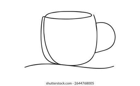 Coffee mug in line art symbolizing warmth and morning routine